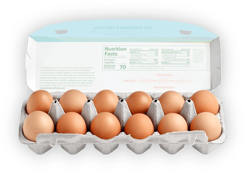 Brown eggs in an open egg carton.
